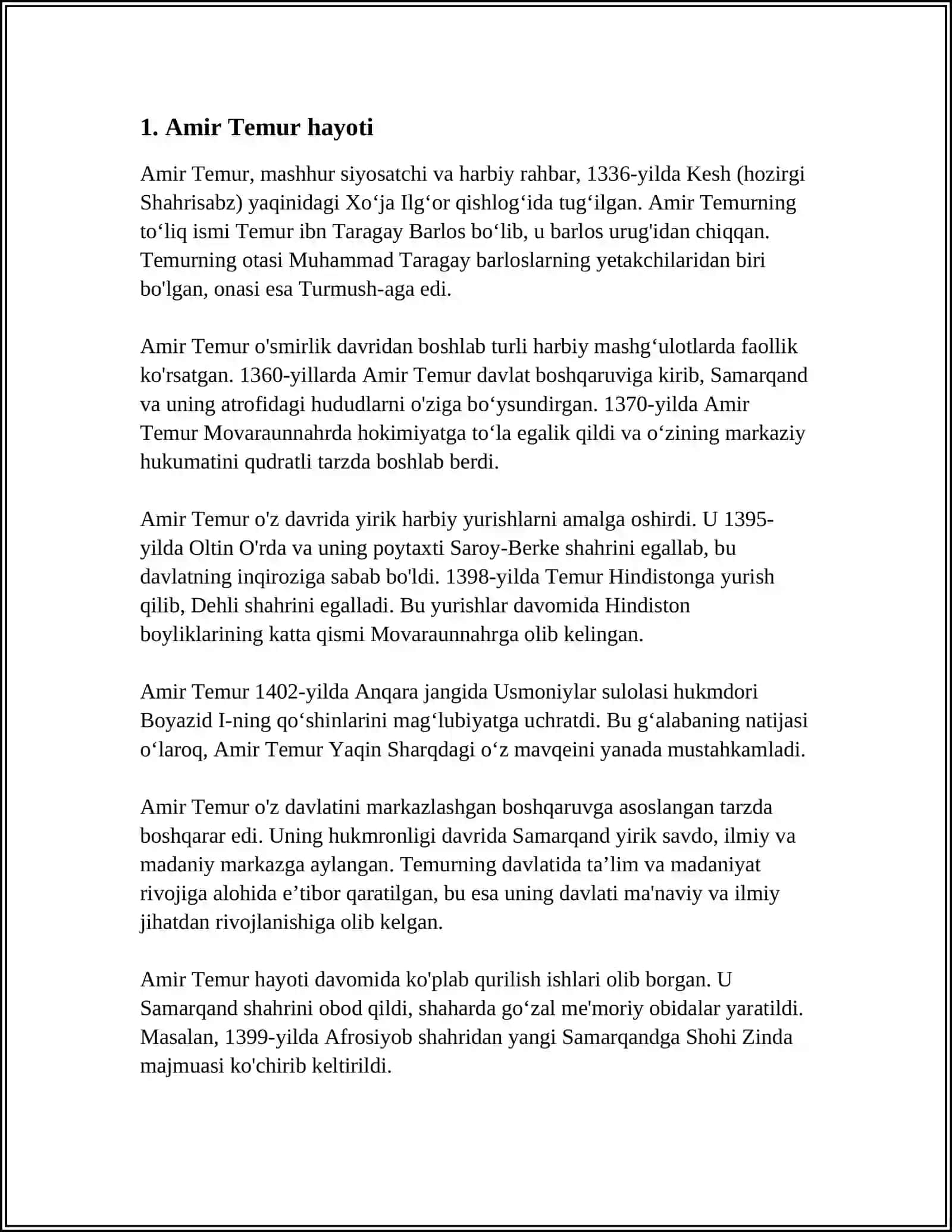 AMIR TEMUR TOʻGʻRISIDA REFERAT 3
