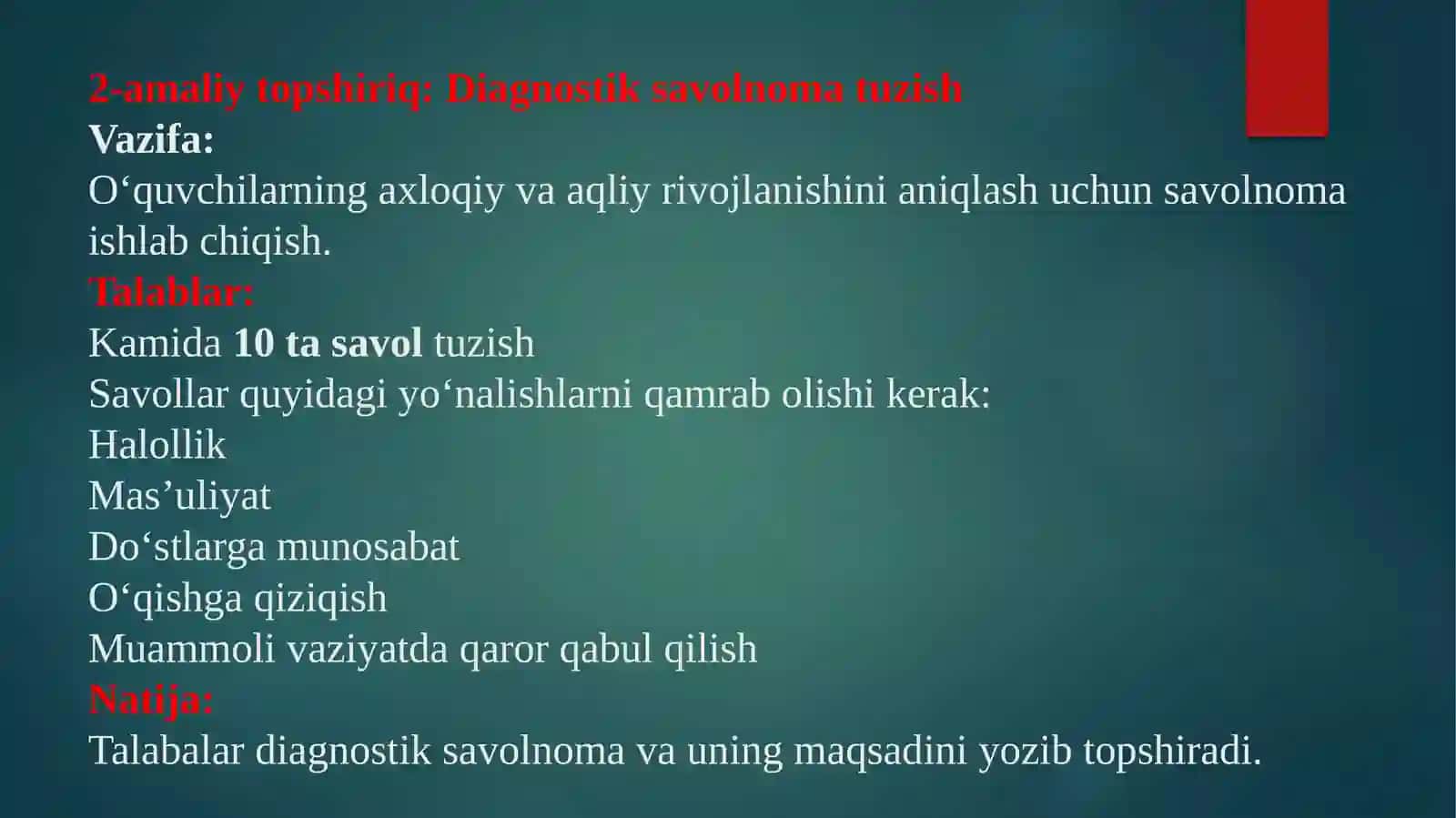 O‘quvchilarning aqliy va axloqiy rivojlanishini diagnostika qilish hamda pedagogik tashxislash va korreksiyalash yo‘llari 3