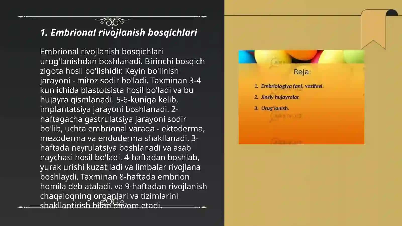 Embryonal rivojlanishning umumiy qonuniyatlari Embriogenez Transplantatsiya 3