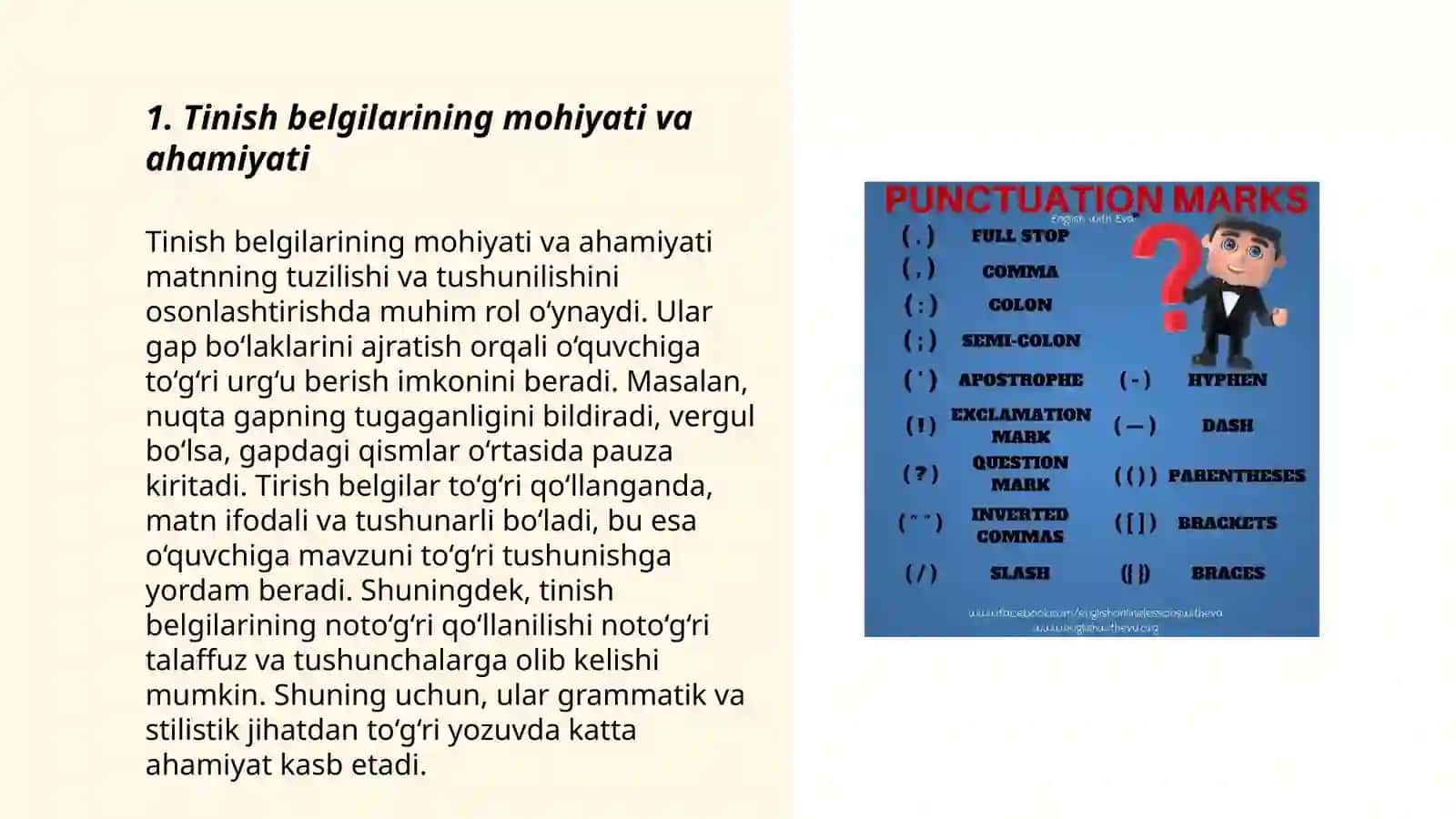 Tinish belgilari va ularning tasnifi. Qòshma gaplar va ergashgan qòshma gap turlari Jumaqulova lola 3