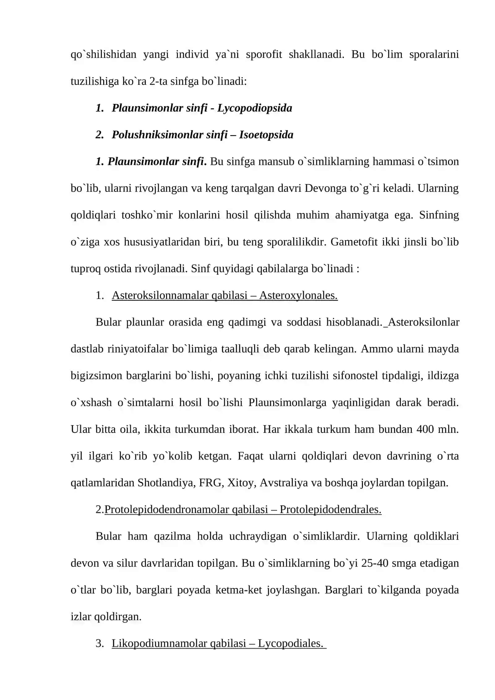 Plauntoifalar bo`limi - Lycopodiophyta 3