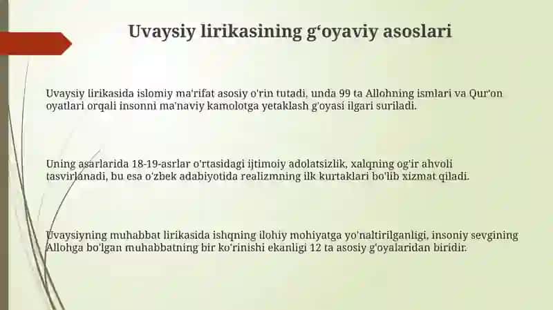 Uvaysiy lirikasining gʻoyaviy asoslari 3