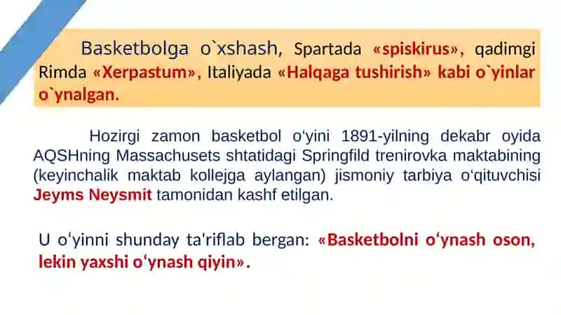 Basketbol o‘yinining tarixi, qoidalari, texnikasi va taktikasining tasnifi 3