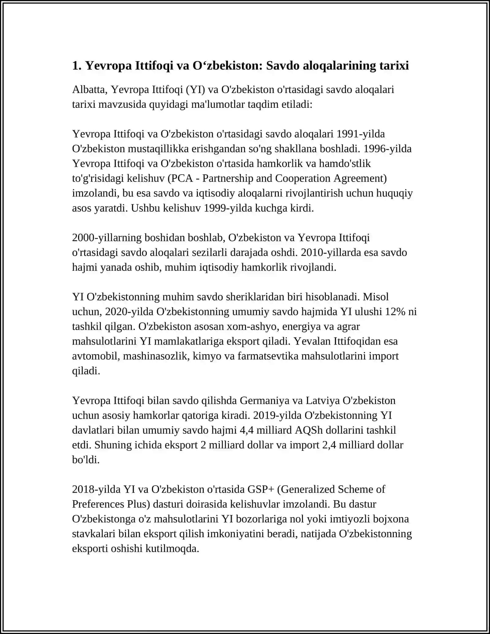 YEVROPA ITTIFOQI VA OʻZBEKISTON: SAVDO VA DIPLOMATIK ALOQALAR 3