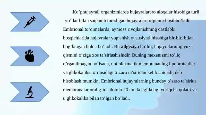 Biomembranalar va hujayralararo aloqalar 3