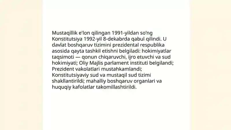 Mustaqillik yillarida davlat boshqaruvi tizimida amalga oshirilgan islohotlar 3