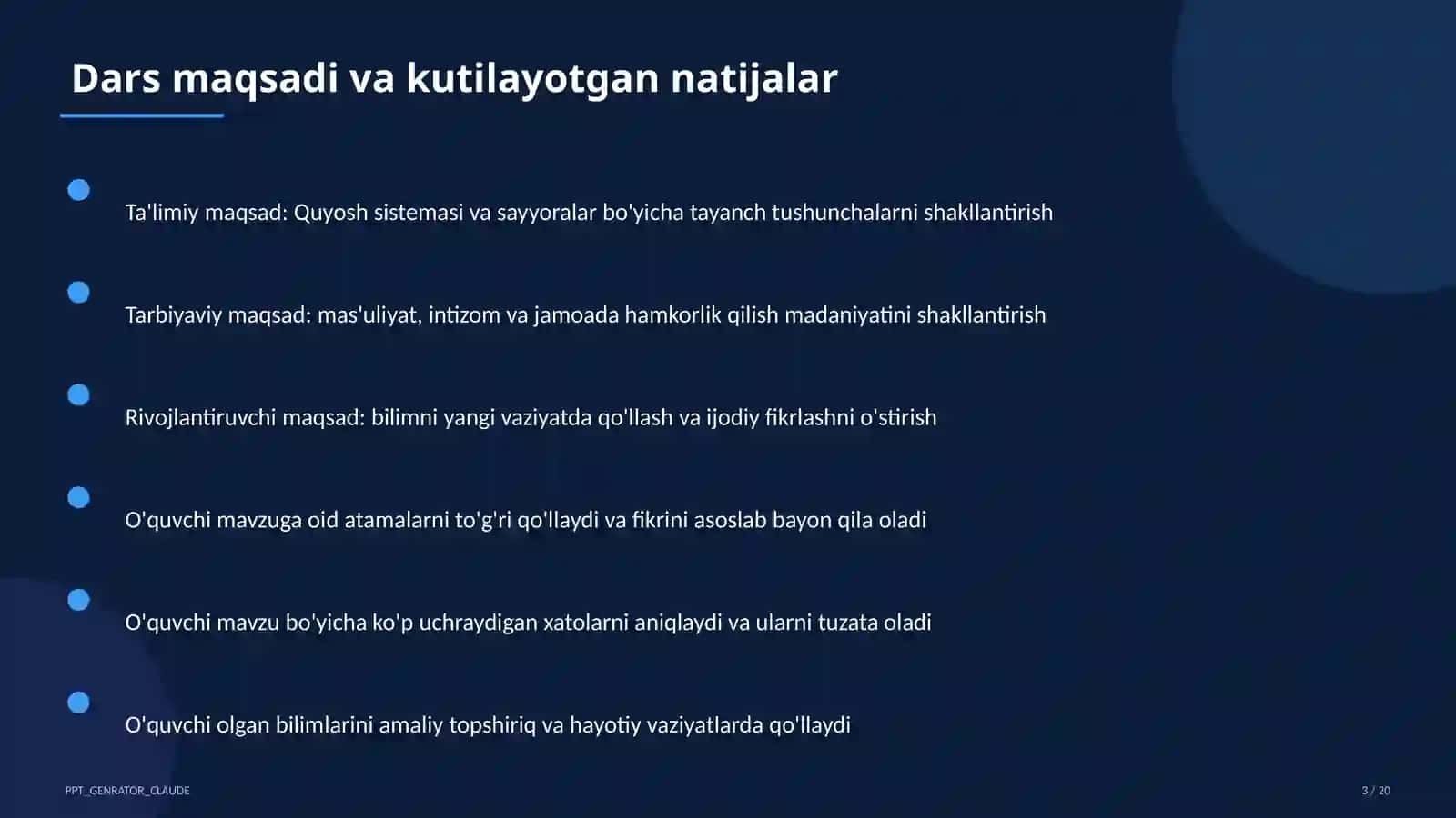 Quyosh sistemasi va sayyoralar (4-sinf) 3