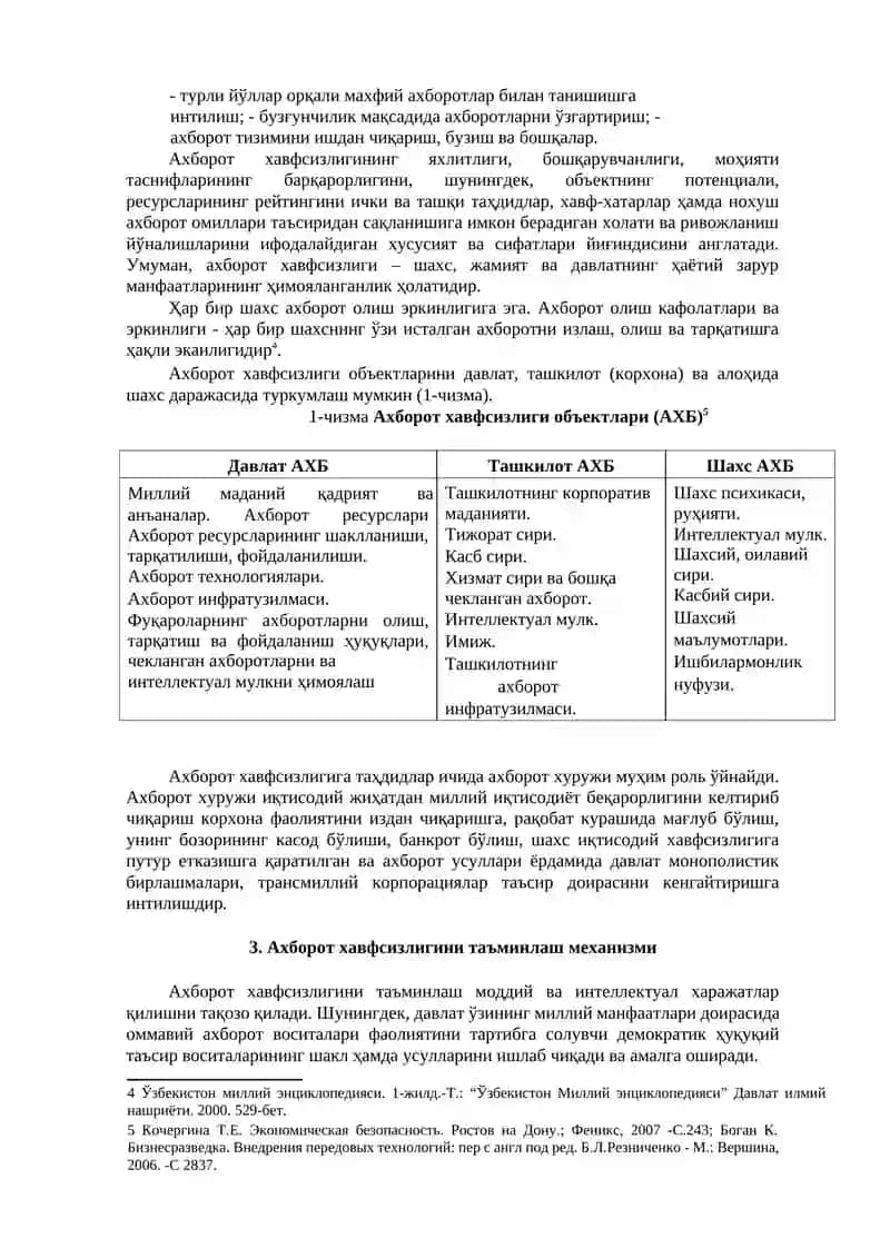 АХБОРОТ ХАВФСИЗЛИГИНИ ТАЪМИНЛАШНИНГ ЎЗИГА ХОС ХУСУСИЯТЛАРИ. ХУФЁНА ИҚТИСОДИЁТ ВА КОРРУПЦИЯГА ҚАРШИ КУРАШ. МИНТАҚА ИҚТИСОДИЙ ХАВФСИЗЛИГИНИ ТАЪМИНЛАШ 3