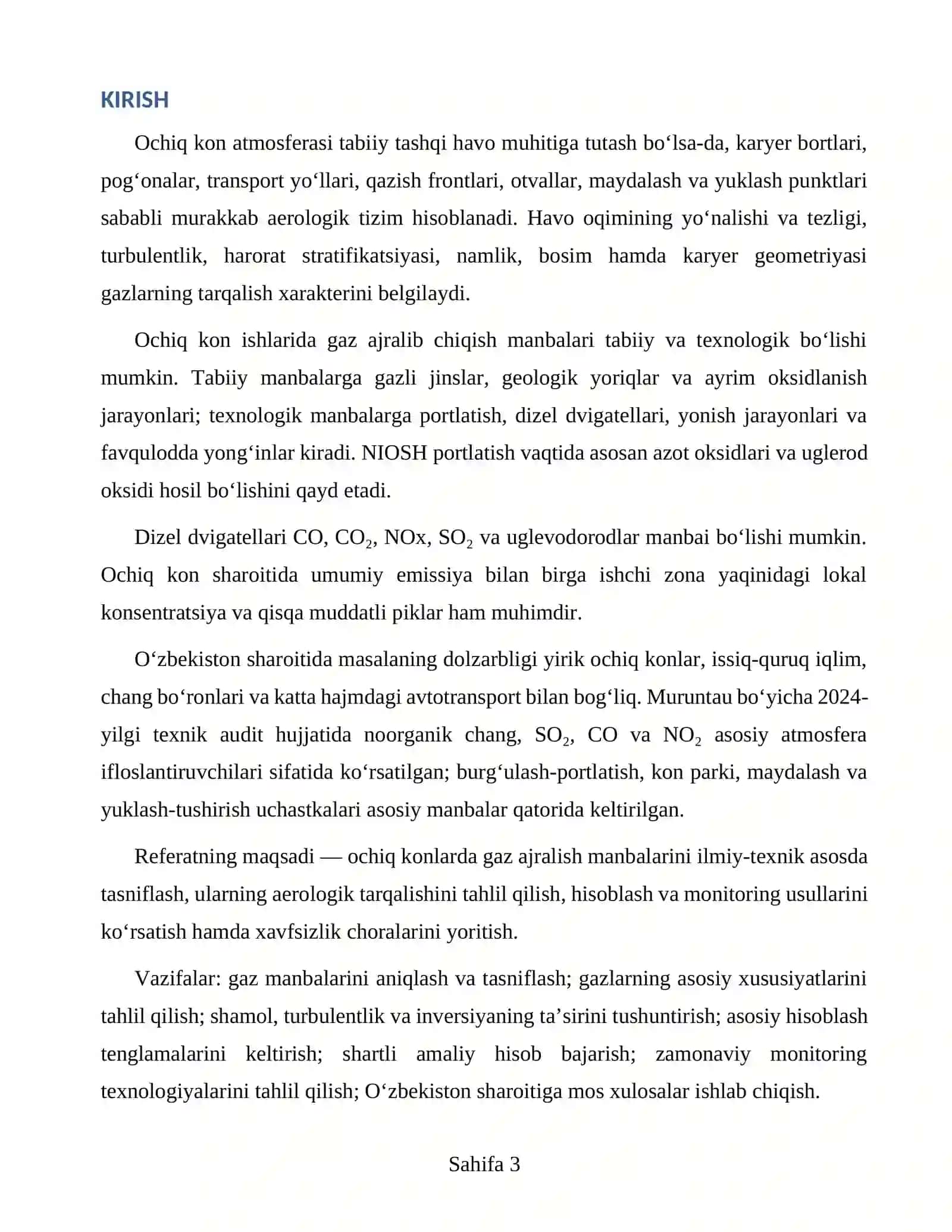 Ochiq kon ishlarida gaz ajralib chiqish manbalari va ularning tasnifi 3