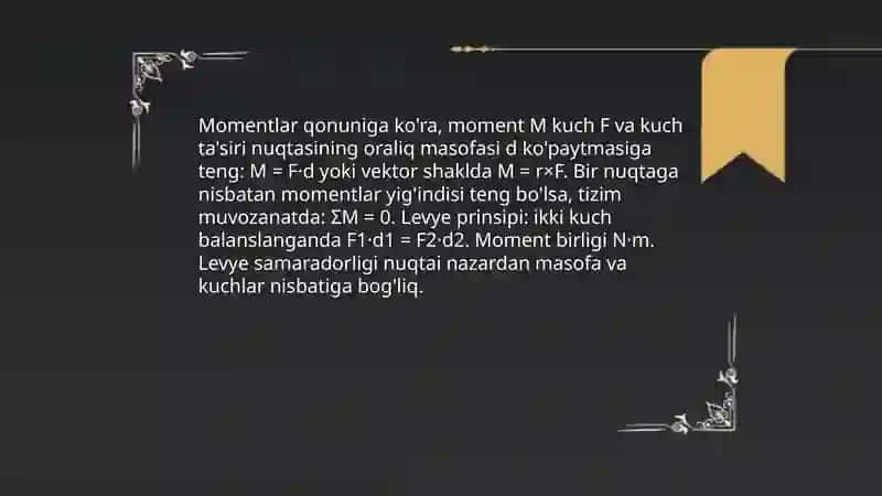Momentlar qoidasiga asoslanib ishlaydigan oddiy mexanizmlar 3