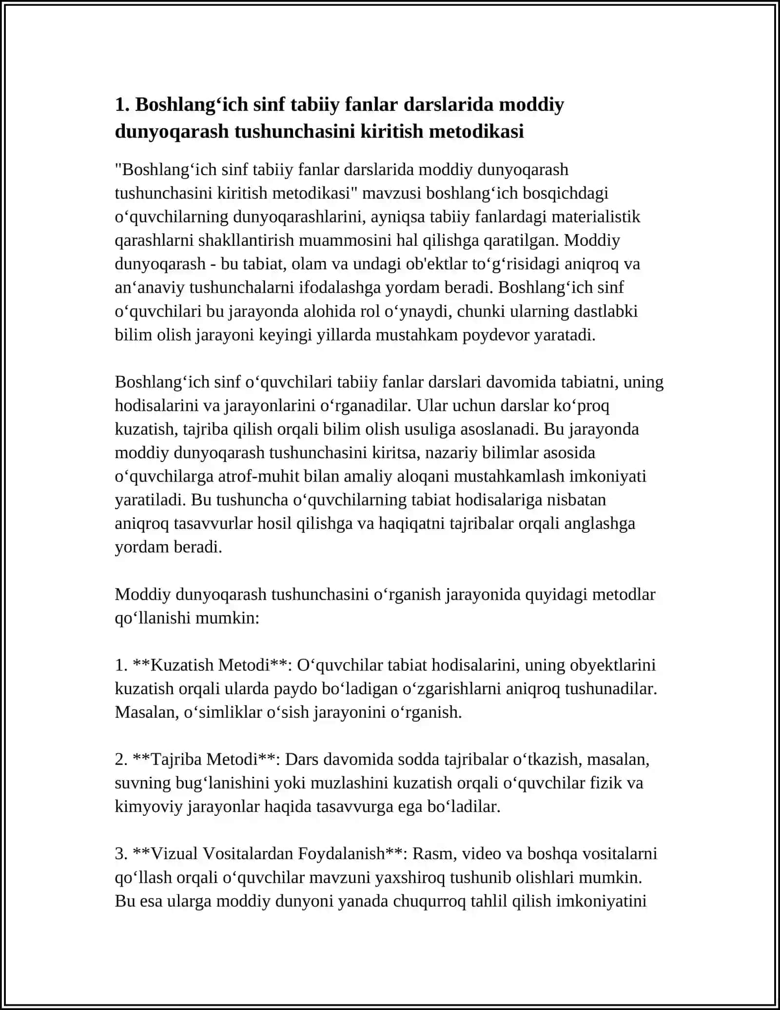 Boshlangʻich sinf tabiiy fanlar darslarida moddiy dunyoqarash tushunchasini kiritish metodikasi 3
