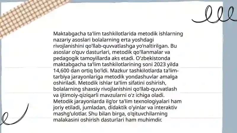 Maktabgacha ta'lim Tashkilotlarida metodik ishlarni tashkil etish va kundalik qilish 3