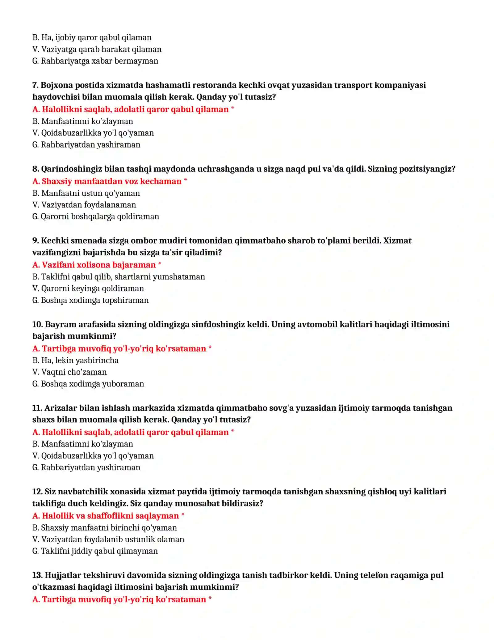 BOJXONA AKADEMIYASI - TEST SAVOLLARI (№6) 3