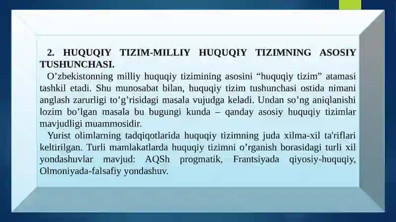 HOZIRGI ZAMONNINGASOSIY HUQUQIY TIZIMLARITUSHUNCHASI VATASNIFI 3