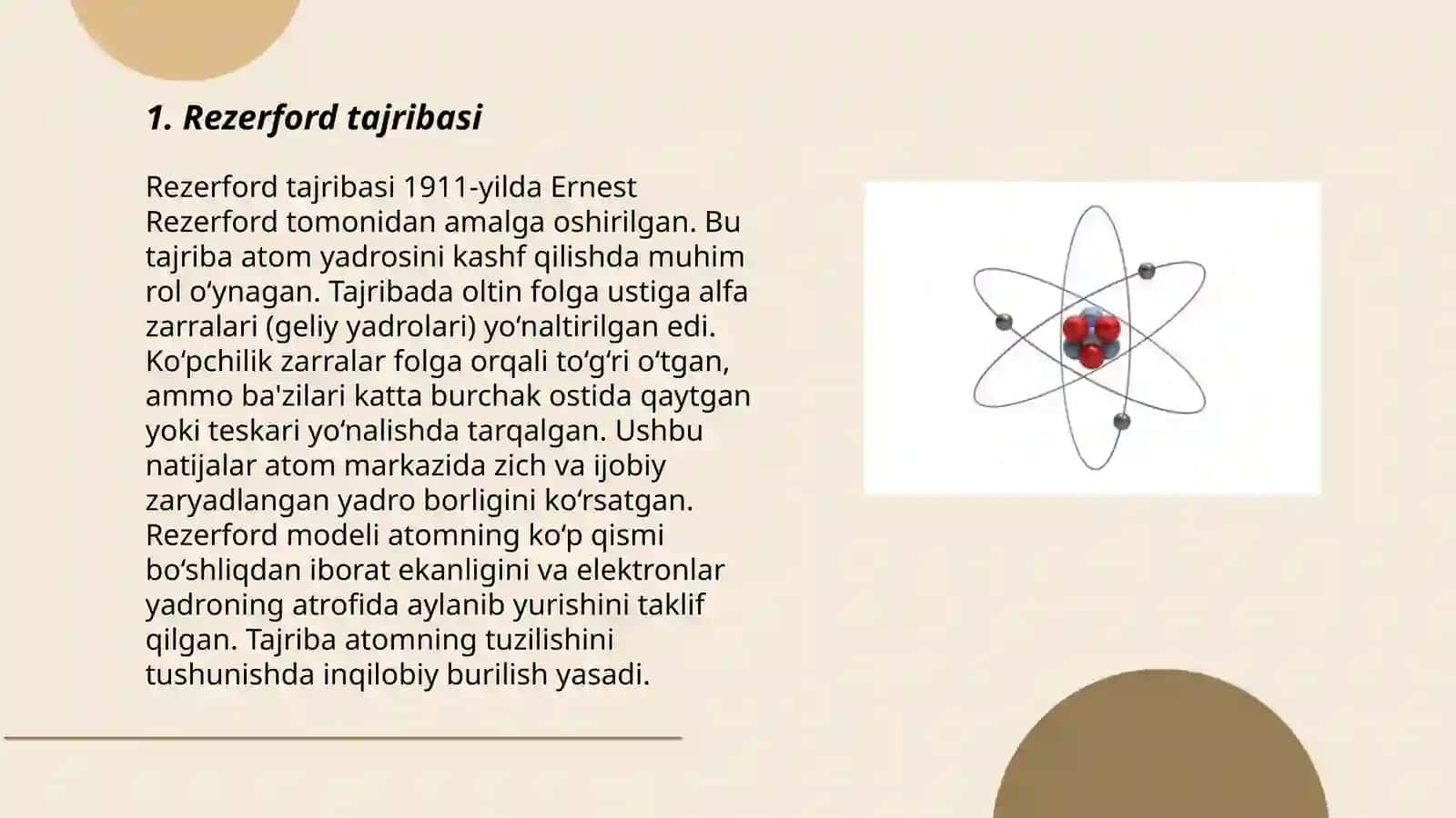 Atomning planetar modeli. Rezerford tajribasi 3