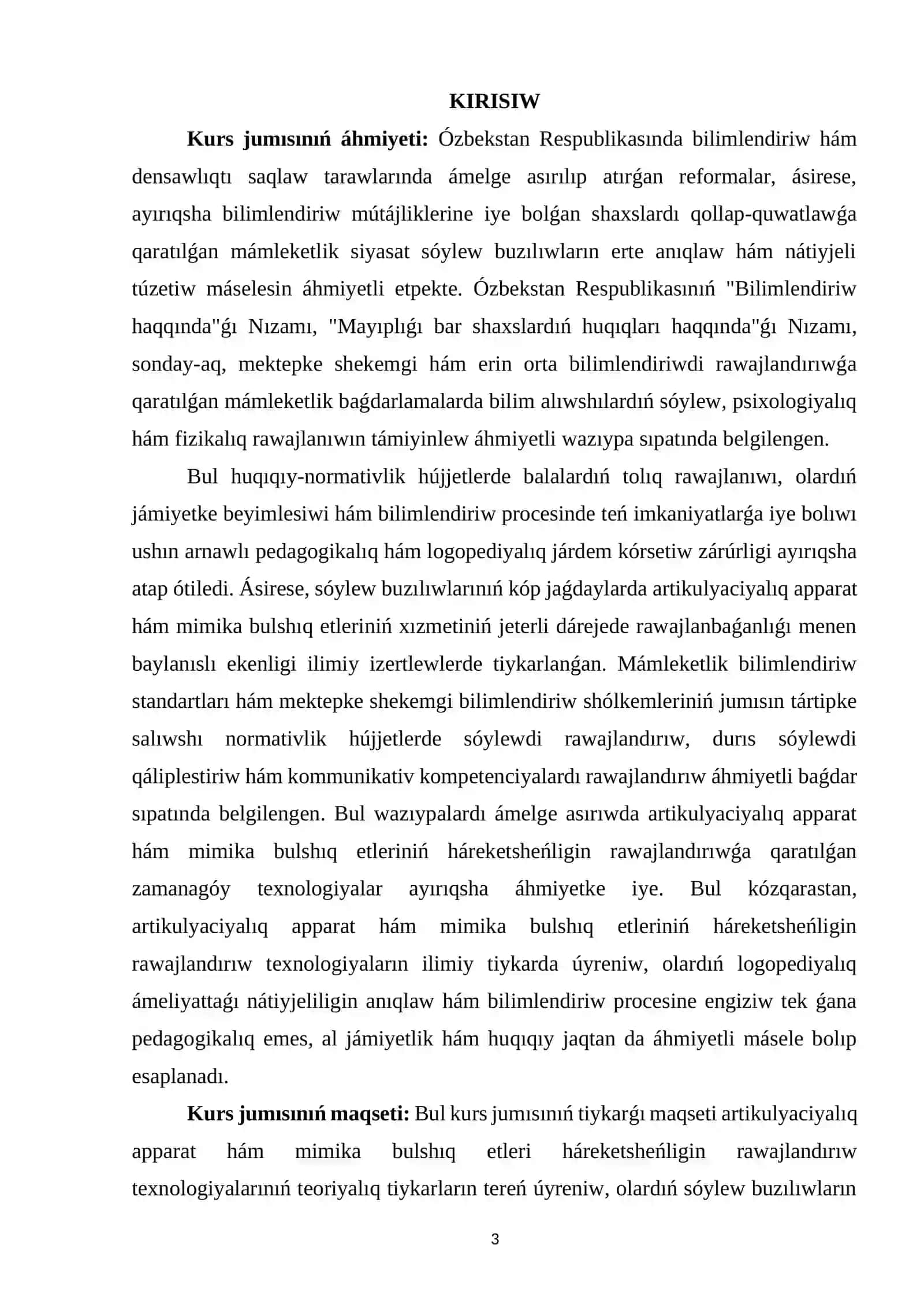 Artikulyaciyalıq apparat hám mimika bulshıq etleri háreketsheńligin rawajlandırıw texnologiyaları 3