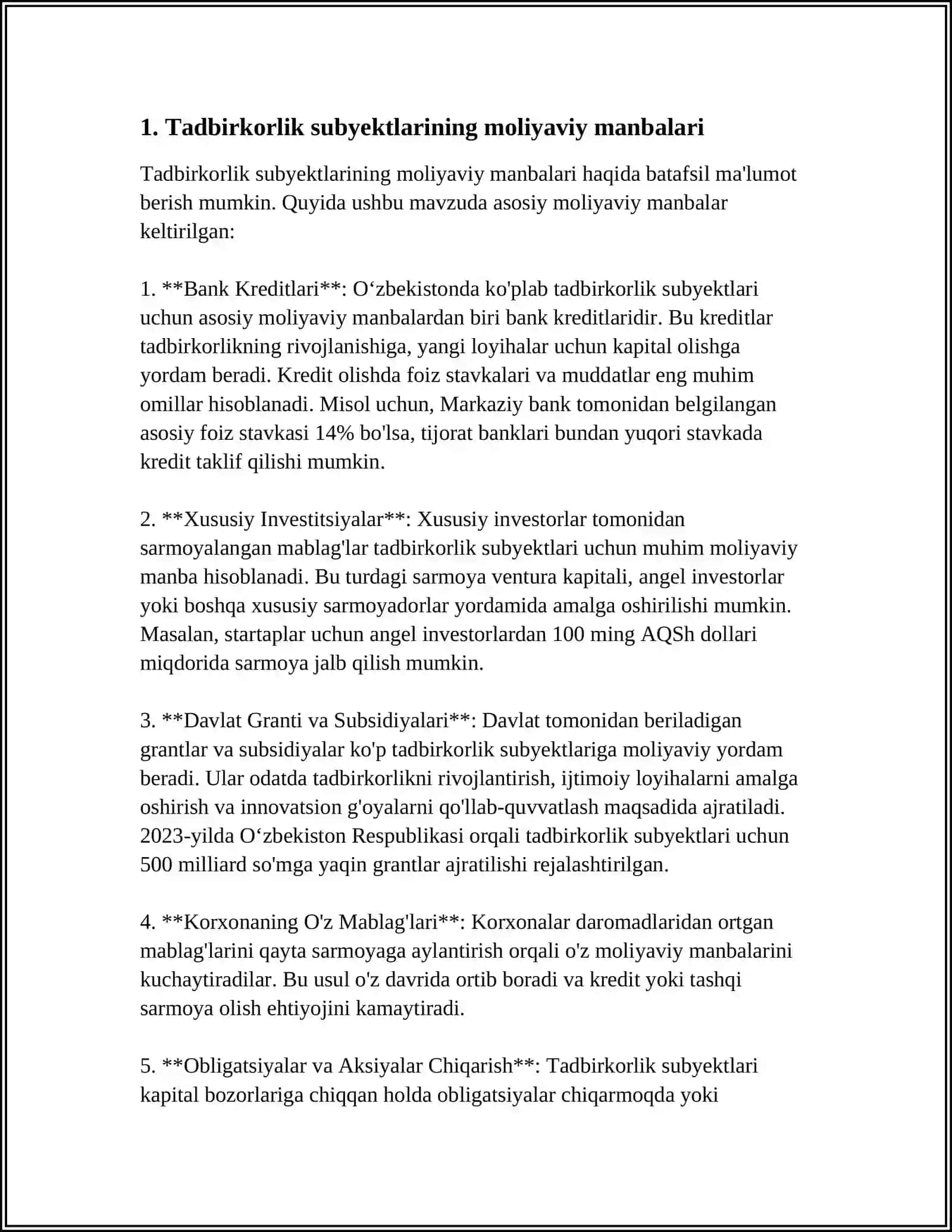 TADBIRKORLIK SUBYEKTLARINI MOLIYALASHTIRISHNING OʻZIGA XOS XUSUSIYATLARI 3