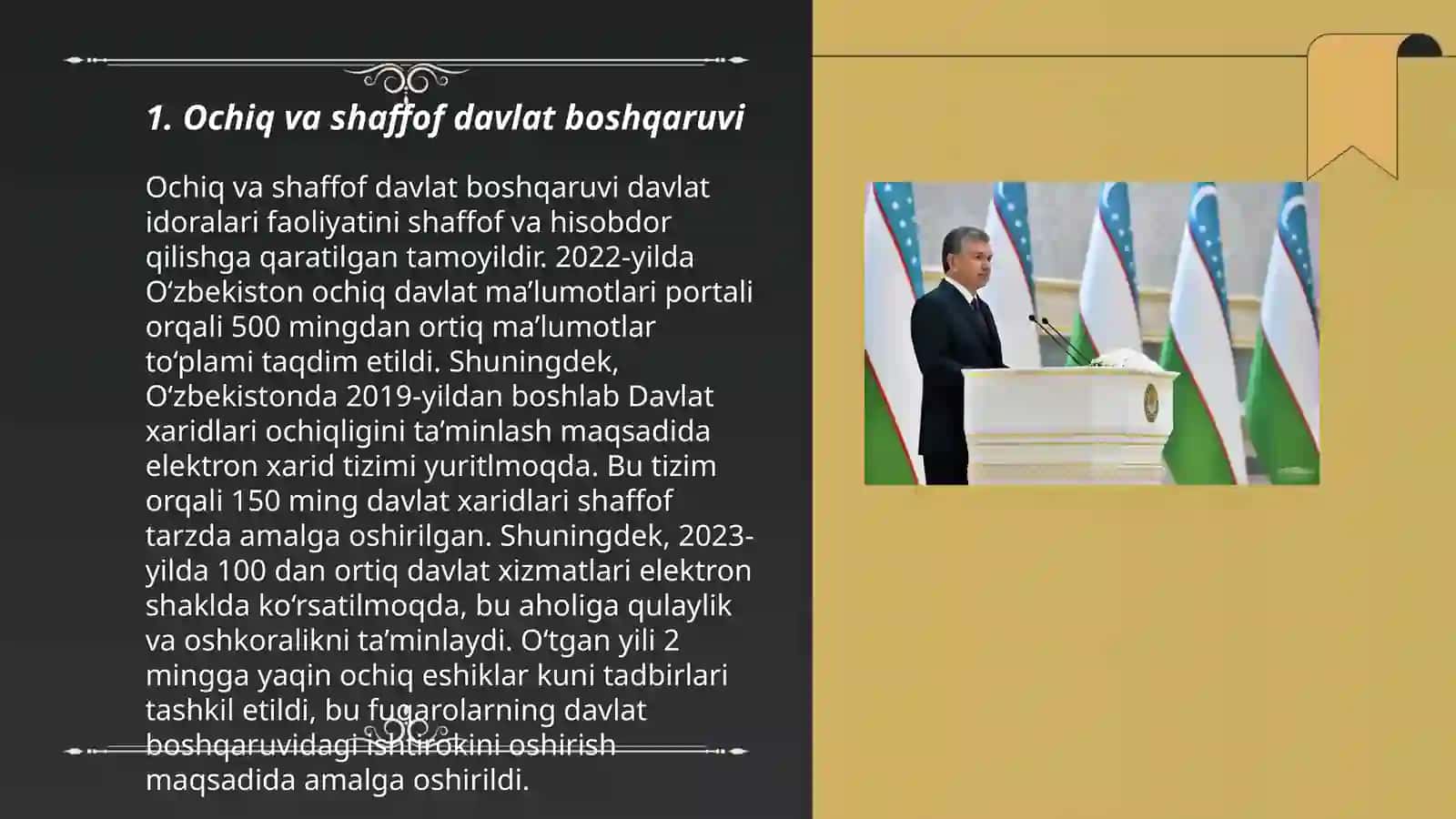 Yangi O'zbekistonda prezident Sh.M.Mirziyoyev rahbarligi va tashabbusi ostida amalga oshirilayotgan islohotlar 3