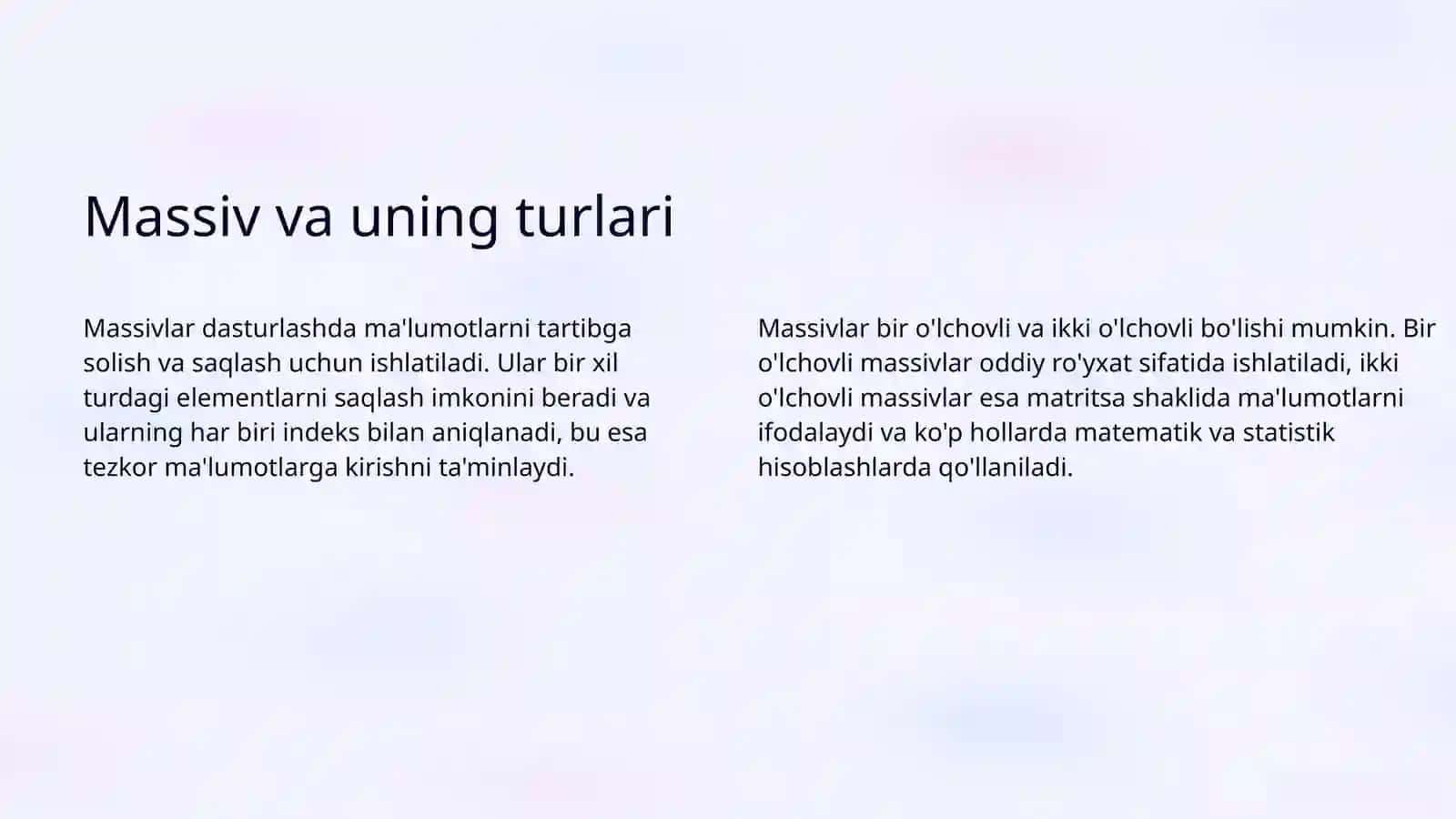 Ikki ŏlchovli massivlar(matrissalar) bilan ishlash 3