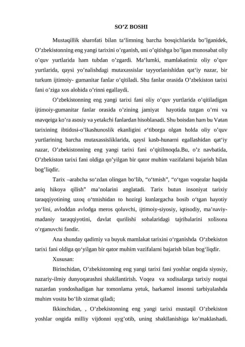 O‘zbekistonning eng yangi tarixi Fanidan Seminar Mashg’ulotlarni Bajrish Uchun Uslubiy Ko‘rsatma 3