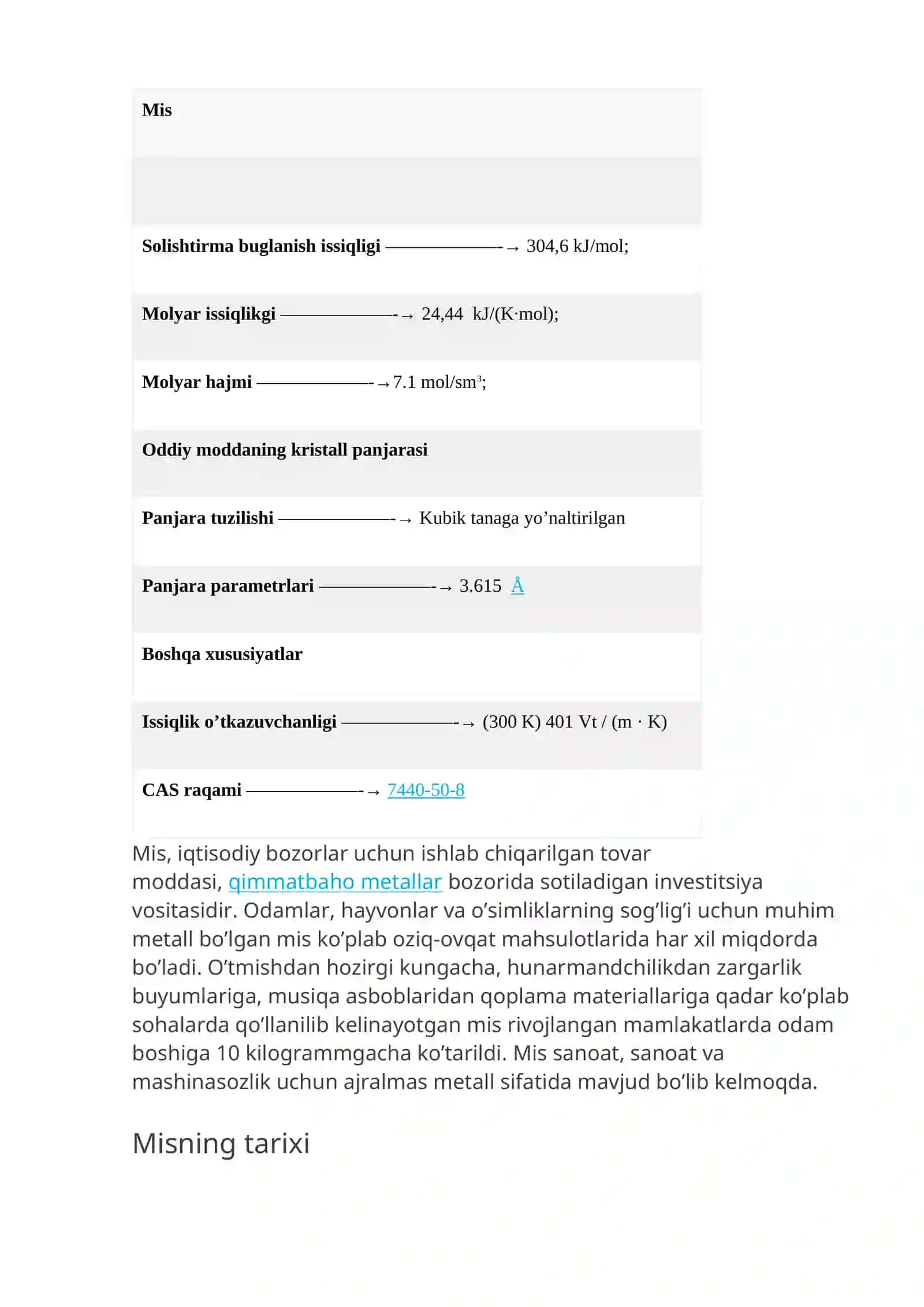 Davriy sistemaning II B gruppa elementlaridan (Cu-mis misolida) olinishi va xossalari 3