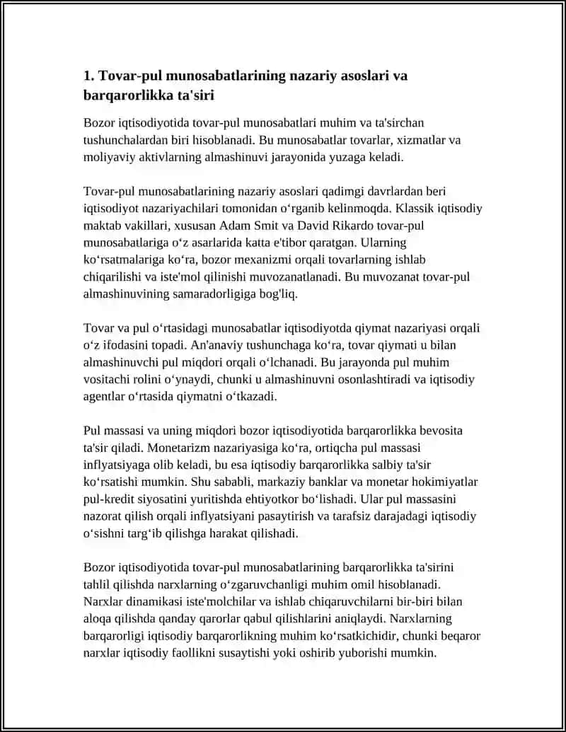 BOZOR IQTISODIYOTIDA TOVAR-PUL MUNOSABATLARINING BARQARORLIKKA TA'SIRI 3