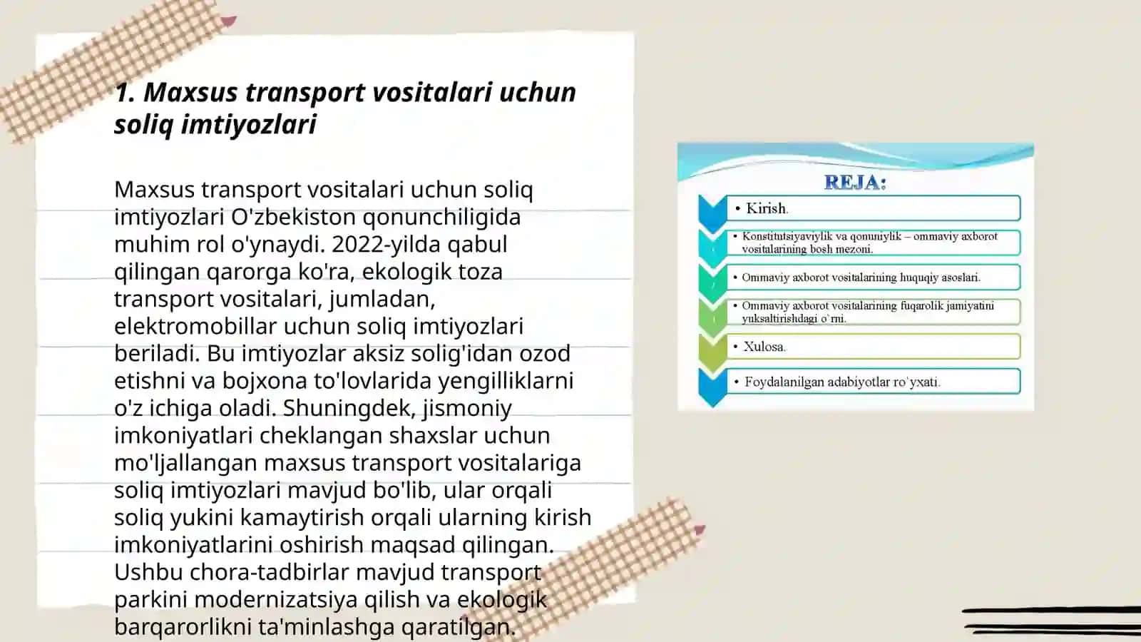 Maxsus transport vositalari uchun soliq imtiyozlari 3