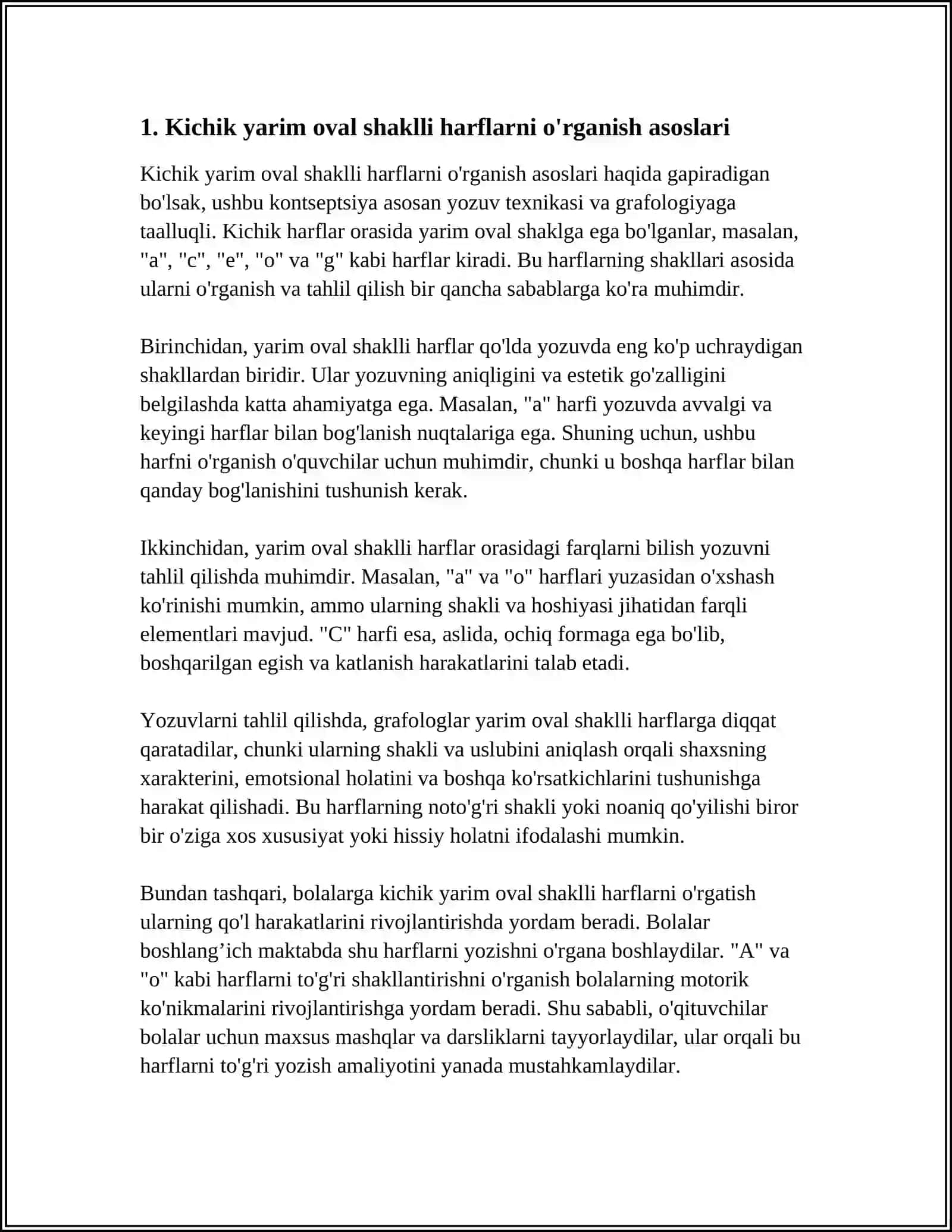 KICHIK YARIM OVAL SHAKLLI HARFLARNI O’RGATISH DARS ISHLANMASINI TAYYORLASH 3