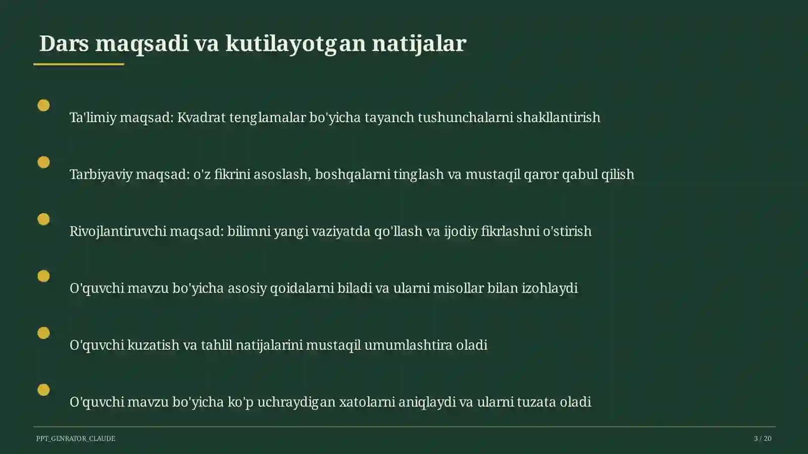 Kvadrat tenglamalar (8-sinf) 3