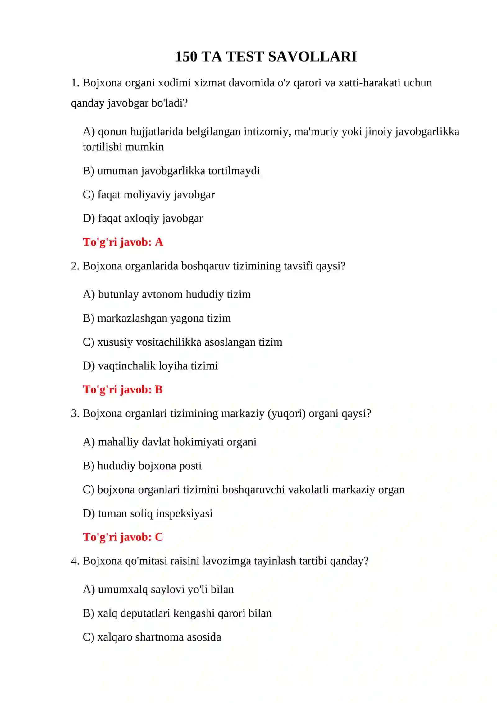BOJXONA ISHGA KIRISH DASTLABKI TESTLARI 3