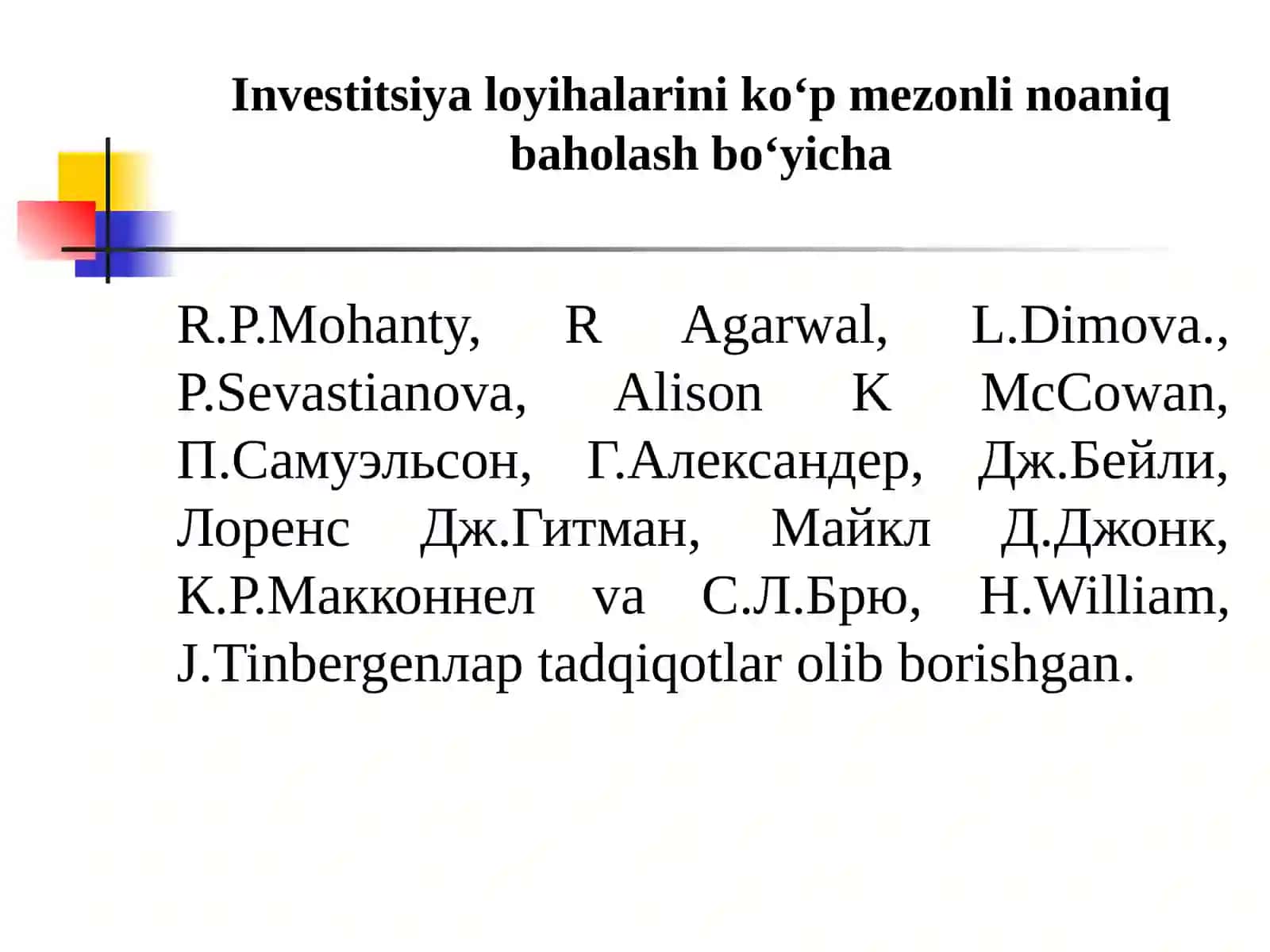 INVESTITSIYA LOYIHALARINI MOLIYAVIY- IQTISODIY BAHOLASH 3