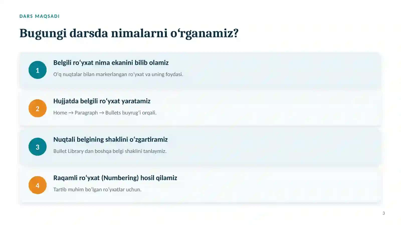 Belgili roʻyxat yaratish 3