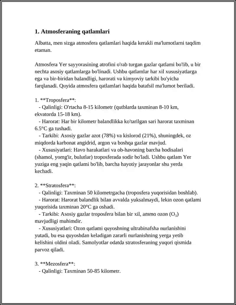 MUSTAQIL ISH Mavzu: ATMOSFERANING TUZILISHI VA TARKIBI 3