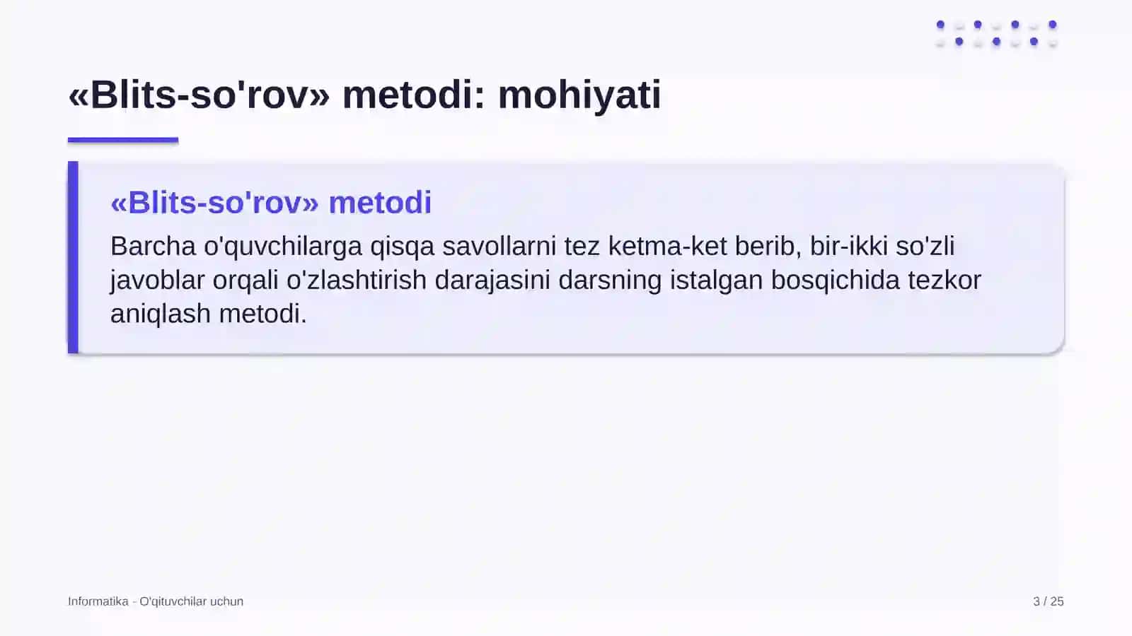 informatika darslarida blits so'rov metodidan foydalanish 9250 3