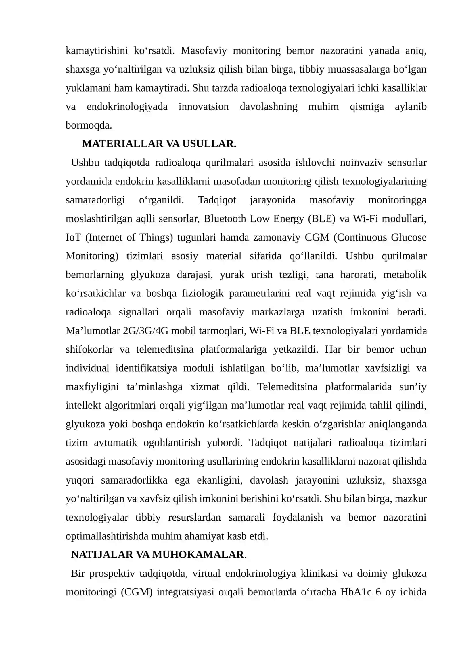 RADIOALOQA QURILMALARI ASOSIDAGI NOINVAZIV SENSORLAR YORDAMIDA ENDOKRIN KASALLIKLARNI MASOFADAN MONITORING QILISH TEXNOLOGIYALARI 3