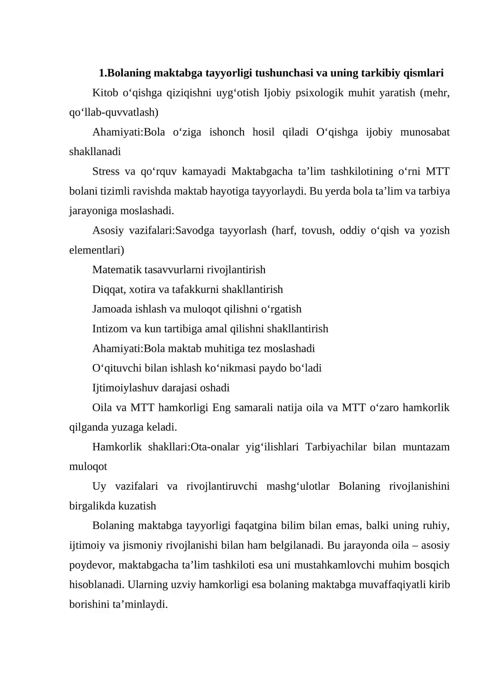 BOLANING MAKTABGA TAYYORLIGINING OILA VA MAKTABGACHA TA’LIM TASHKILOTINING O’RNI 3