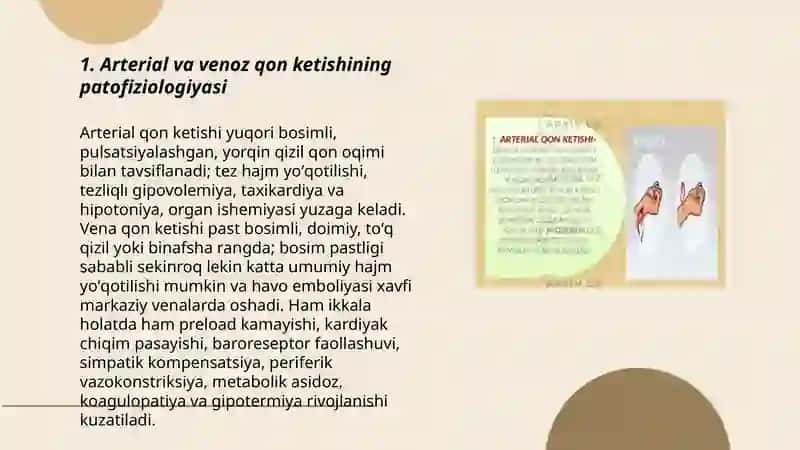 Arterial va venoz toʻlaqonlik. Qon ketishi. Qon quyilishi 3