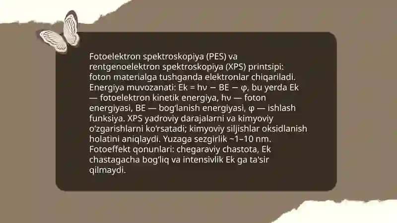 Fotoelektron va Rengtoenolelektron spektroskopiya 3