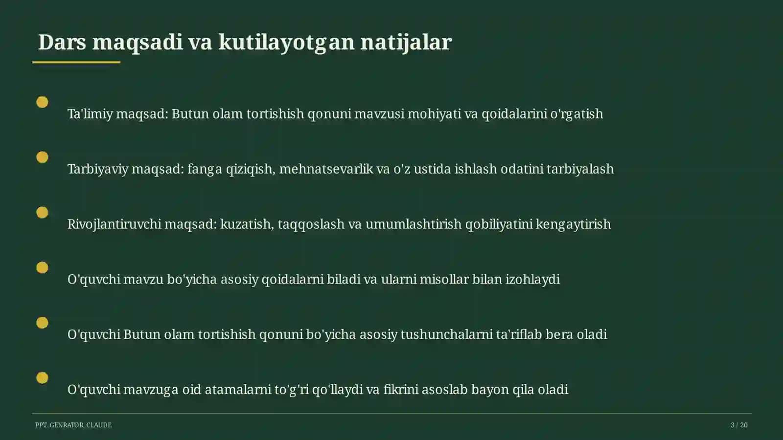 Butun olam tortishish qonuni (9-sinf) 3