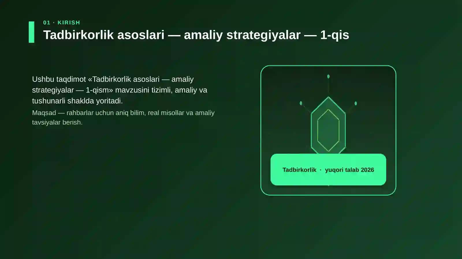 Tadbirkorlik asoslari — amaliy strategiyalar — 1-qis 3