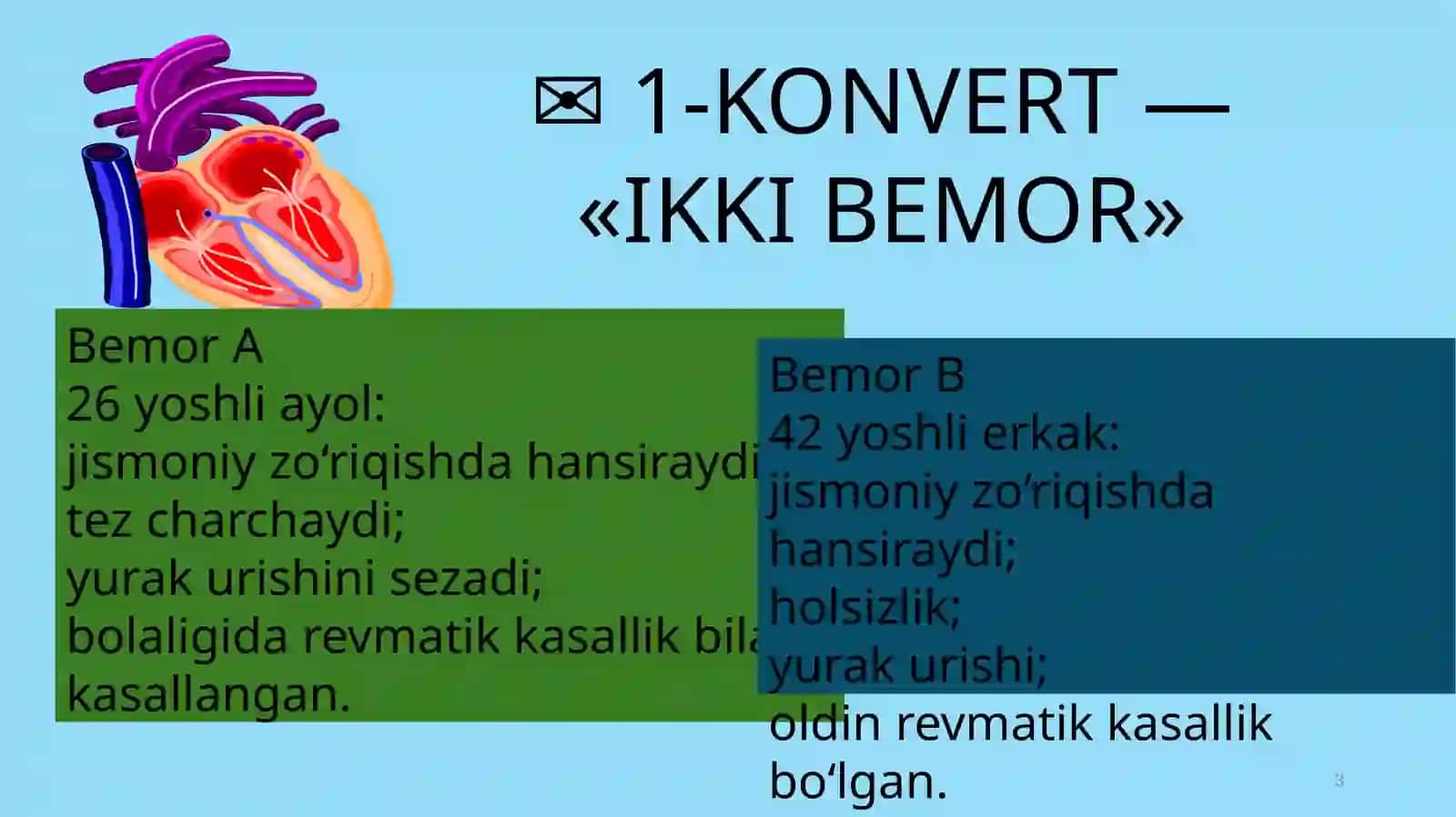 Mitral stenoz va yetishmovchiligi mavzusida interaktiv oʻyin 3