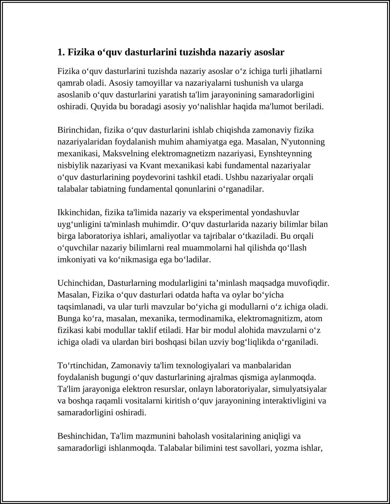 AKADEMIK LITSEY VA KASB-HUNAR KOLLEJLARI UCHUN FIZIKA O'QUV DASTURLARINI TUZISH ASOSLARI 3