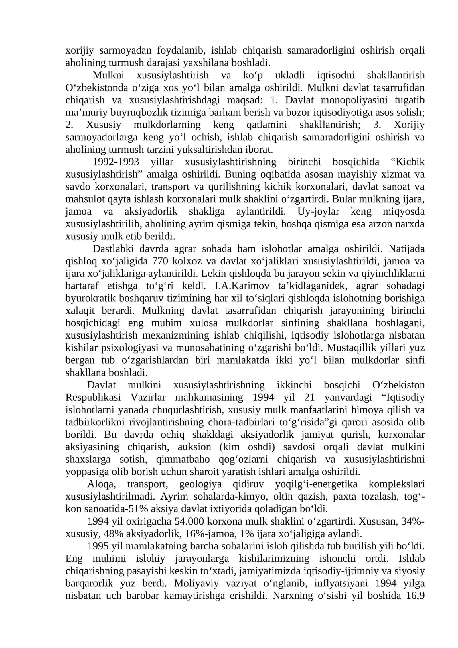Iqtisodiy islohotlar, xususiy mulkchilikning shakillanishi 3