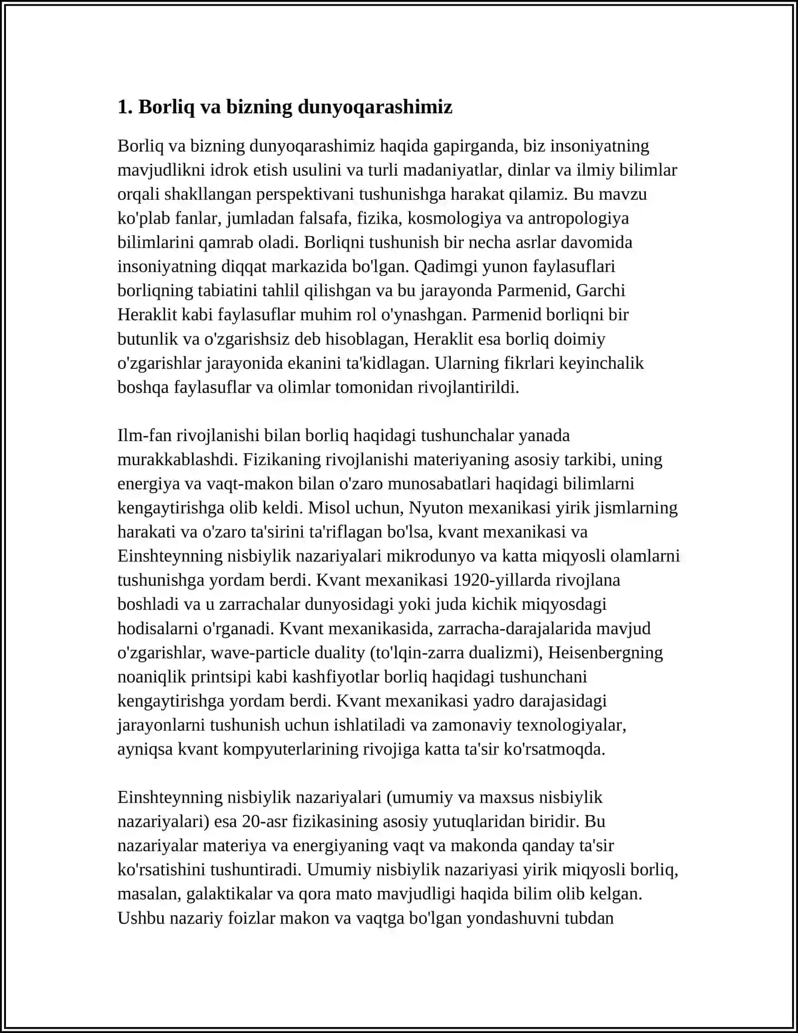 BORLIQ FALSAFASI ONTOLOGIYA 3