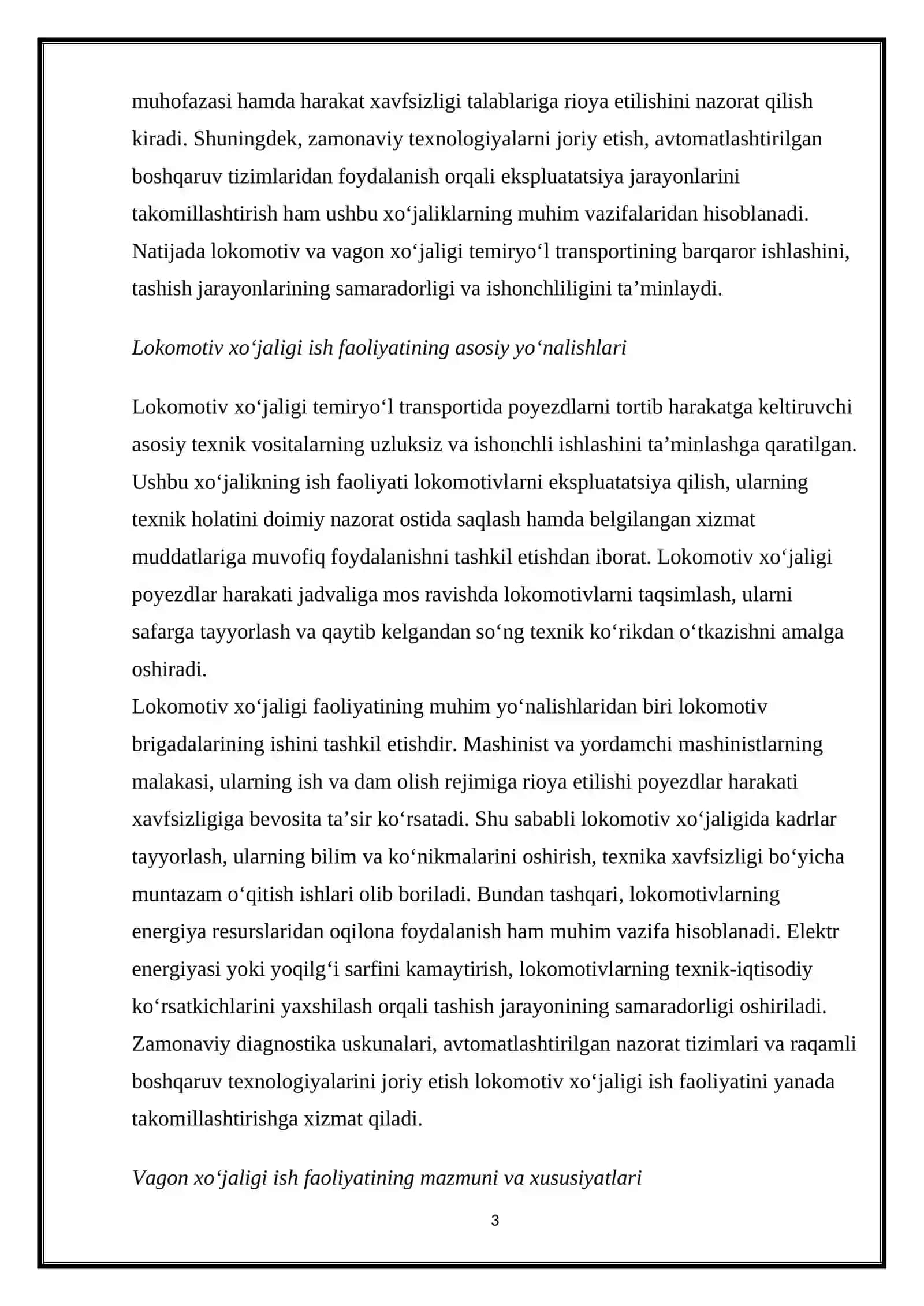 Lokomotiv va vagon xo‘jaligi ish faoliyati 3