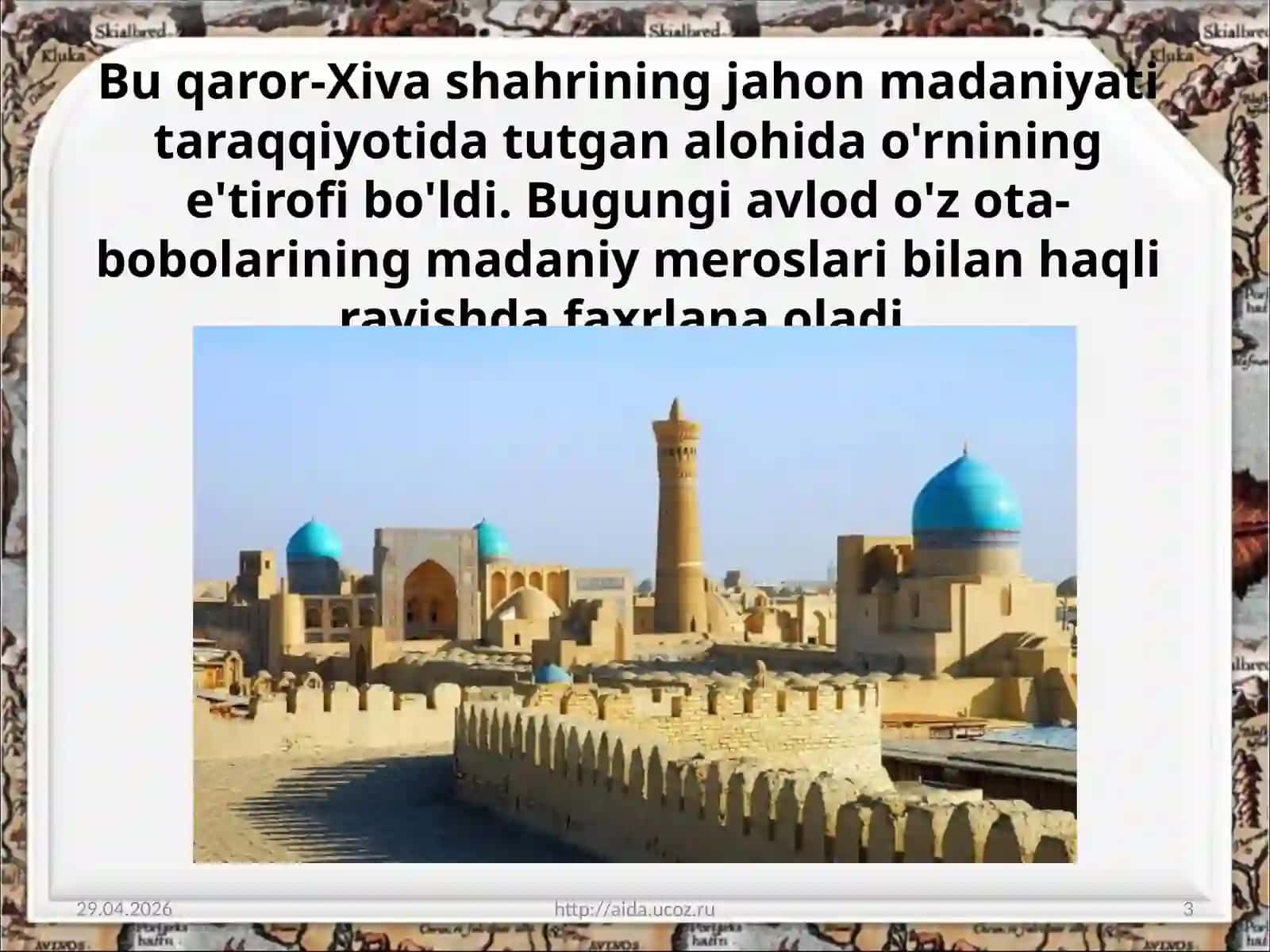8-sinf O'zbekiston tarixi dars ishlanma. Xiva xonligining iqtisodiy va madaniy hayoti 3