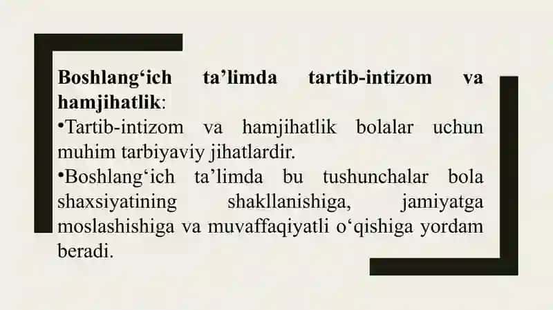 Boshlang‘ich ta’limda tartib-intizom va hamjihatlikni shakillantirish. 3