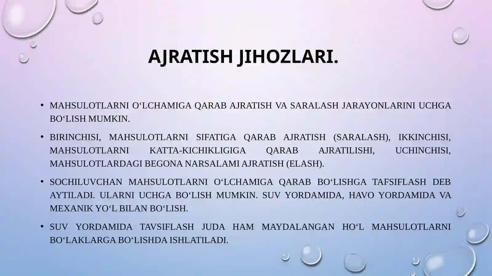 MAHSULOTLARNI O‘LCHAMIGA QARAB AJRATADIGAN VA SARALAYDIGAN VA QAYTA ISHLAYDIGAN JIHOZLAR VA TEXNOLOGIK LINIYALAR 3