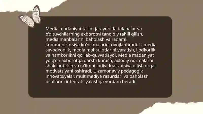 Media madaniyat va innovatsion pedagogika 5 ta slayddan iborat taqdimot tayyorlash 3