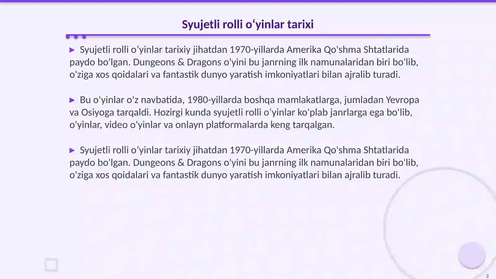Syujetli rolli oʻyinlar va sahnalashtirish markazi 3